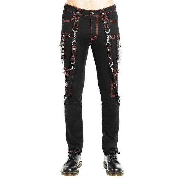 Gothic Men's Military Officer Trousers Black Red Black Pants